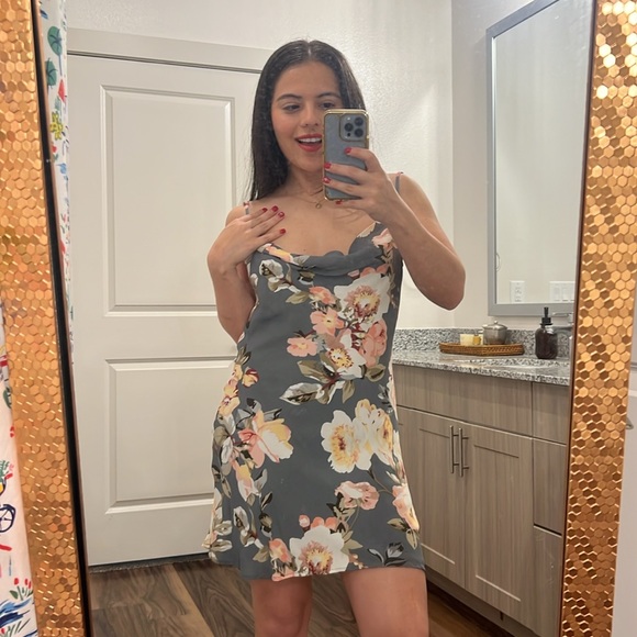 Revolve Privacy Please Cowl Neck Watercolor Floral Mini Dress - Picture 5 of 9